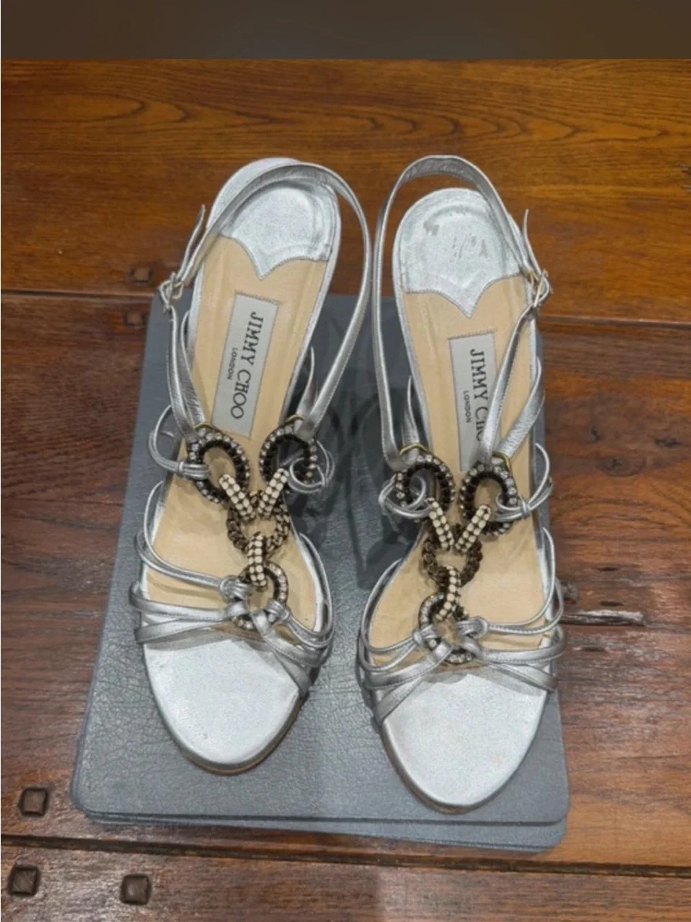 Jimmy Choo Silver Embellished Slingback Sandals